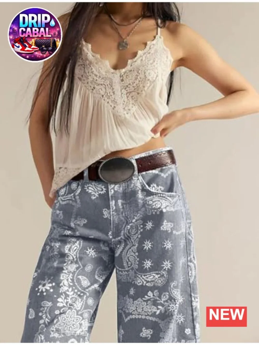 Wide Leg Floral Print Jeans with Pockets - Mid Rise Y2K
